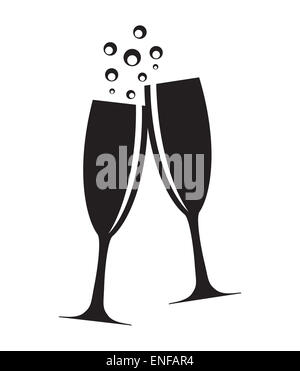 Zwei Gläser Champagner Silhouette Vektor-Illustration Stockfoto