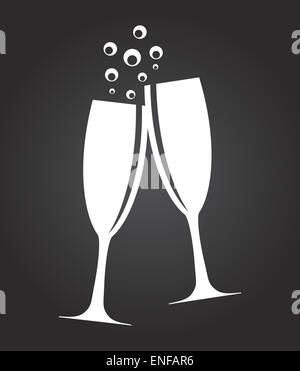 Zwei Gläser Champagner Silhouette Vektor-Illustration Stockfoto