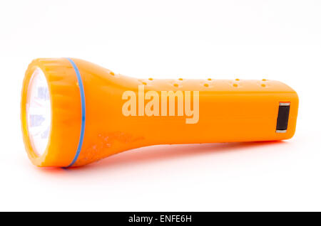 Orange Taschenlampe isoliert auf weißem Hintergrund Stockfoto