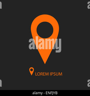 Orange Geo-Pin als Logo auf schwarz Stockfoto