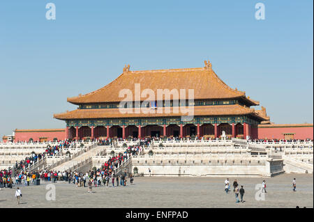 Halle der höchsten Harmonie, Verbotene Stadt, Kaiserpalast, Peking, Volksrepublik China Stockfoto