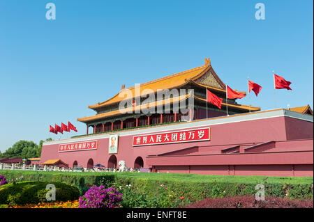 Porträt von Mao Zedong, Tiananmen-Tor des himmlischen Friedens, dem Tiananmen-Platz, Beijing, Volksrepublik China Stockfoto