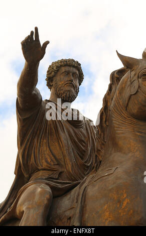 Italien. Rom. Campidoglio. Reiterstatue des Marcus Aurelius. Kopie des 2. AD Original. Stockfoto