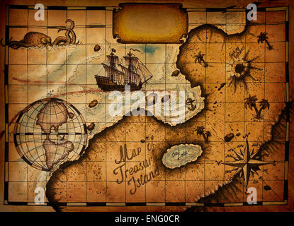 Karte von Treasure Island mit dem angegebenen Pfad und Leerzeichen für text Stockfoto