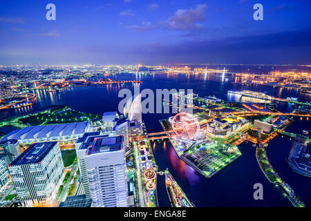 Yokohama, Japan-Luftbild bei Minato Mirai Hafenviertel. Stockfoto