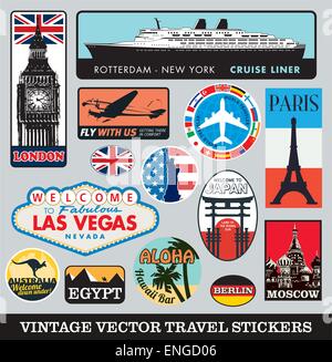 Vektor dargestellt Reisen Sticker aus der ganzen Welt Stock Vektor