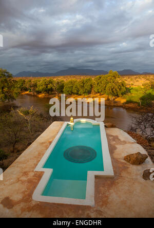 Privater Pool In der luxuriösen Sasaab Lodge am Ufer des Uaso Nyiru Fluss, Samburu County, Samburu National Reserve, Kenia Stockfoto