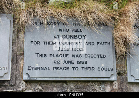 Informationstafel bei den Ruinen von Dunboy Castle auf der Beara-Halbinsel in der Grafschaft Cork Stockfoto