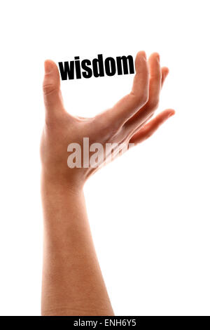 Vertikale Schuss Farbe eine Hand drückte das Wort "Weisheit". Stockfoto