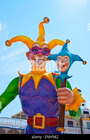 Die kultigen Jester-Statue / Skulptur auf dem berühmten River Walk in New Orleans Louisiana Stockfoto