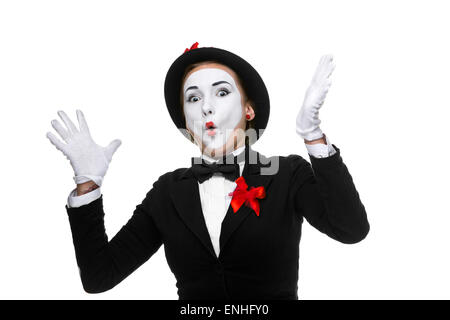 Porträt von überrascht und freudig Mime mit offenem Mund Stockfoto