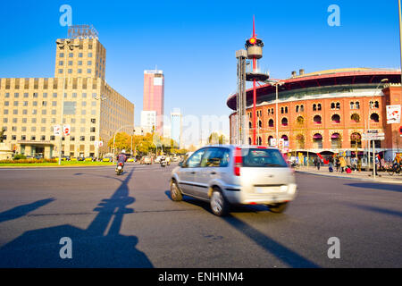 Plaça d ' Espanya. Las Arenas Einkaufszentrum, ehemalige Stierkampfarena. Barcelona, Katalonien, Spanien Stockfoto