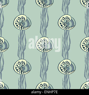 Von Hand gezeichneten Muscheln und Algen Musterdesign Stockfoto