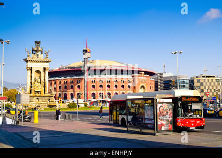 Plaça d ' Espanya. Las Arenas Einkaufszentrum, ehemalige Stierkampfarena. Barcelona, Katalonien, Spanien Stockfoto