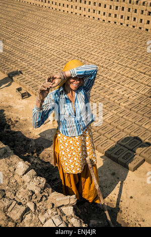 Weibliche Arbeiter bei einem Brick arbeitet in Uttar Pradesh, Indien Stockfoto