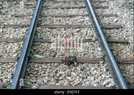 Erinnerung Kreuz und Mohn am Hellfire Pass entlang der Burma-Bahn (Death Railway) Tenasserim Hügel. Thailand Stockfoto