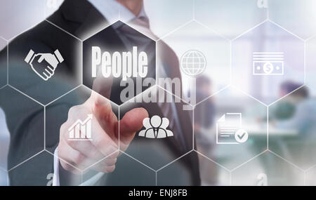 Geschäftsmann auf Knopfdruck Menschen Konzept. Stockfoto