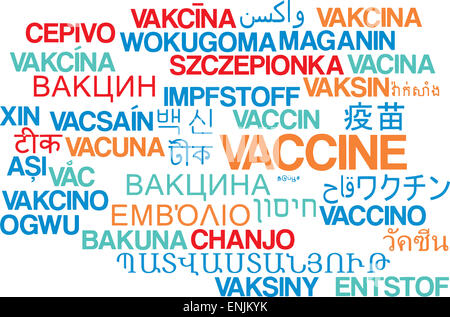 Hintergrund-Konzept Wordcloud mehrsprachige internationale Sprache Außenillustration Impfstoff Stockfoto