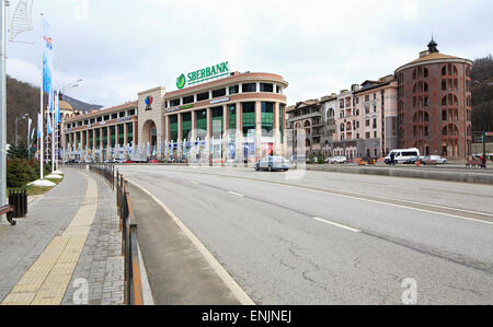 Sotschi, Russland - 13. Februar 2015: Gorki Gorod Resort in Esto-Sadok Stockfoto