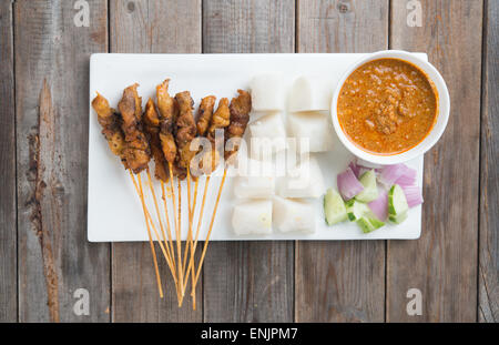 Chicken Satay abgeschossen von oben Stockfoto