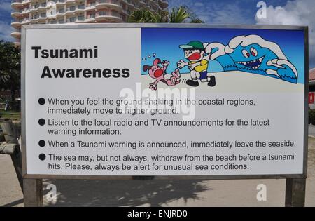 Okinawa, Japan, Zeichen für den tsunami Stockfoto