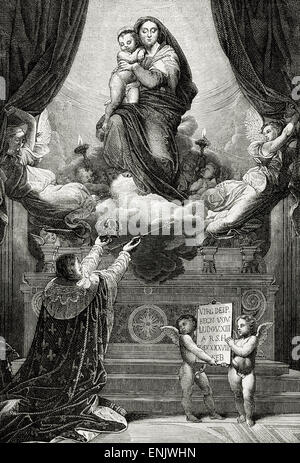 Ludwig XIII. (1601-1643). König von Frankreich und Navarra (Ludwig II). Haus von Bourbon. Original, Gelübde Ludwigs XIII von Ingres. Gravur "Historia Universal" 1880. Stockfoto