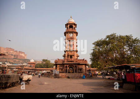 Uhrturm Sardar Market, Jodhpur, Rajasthan, Indien Stockfoto