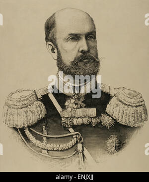 Nikolai Wassiljewitsch Baron von angestrebte (1842 – 1905). General der russischen Armee und militärischen Schriftsteller. Gravur. La Ilustracion Espanola, 1886 Stockfoto