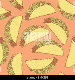 Skizzieren Sie mexikanische Taco im Vintage-Stil, Vektor nahtlose Muster Stock Vektor