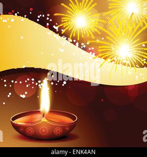schöne Diwali Diya mit firworks Stock Vektor