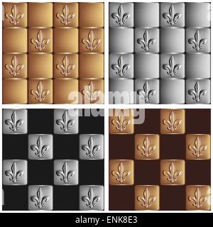 Gold und Silber nahtlose Muster Royal Lily Set - Vektor-Illustration. EPS 8 Stock Vektor