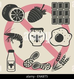 Allergie Essen Icons Set - Vektor-Illustration. EPS 8 Stock Vektor