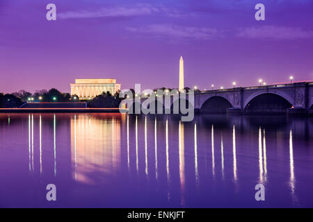 Washington, DC Denkmäler auf dem Potomac River. Stockfoto