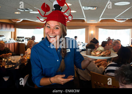 Restaurant Safari Endeavour Kreuzfahrt mit Furten Terror, Endicott Arm, Tongass National Forest, Alaska, USA. Die Kellnerin lehrt Stockfoto