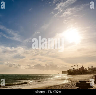 Sonnenuntergang in Benalmadena Strand Stockfoto