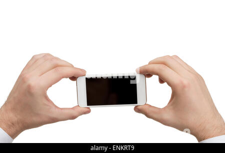 Nahaufnahme von Mannhände halten smartphone Stockfoto