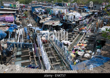 Indien, Mumbai (aka Bombay). Berühmte Dhobi Ghat, die größte Outdoor-Wäsche in der Welt bekannt. Stockfoto