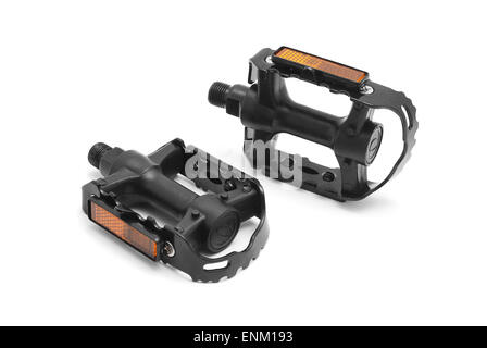 Fahrradpedale auf weißem Hintergrund Stockfoto