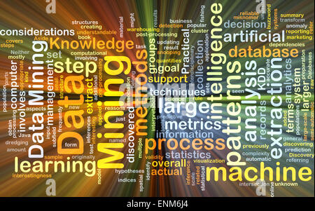 Hintergrund-Konzept Wordcloud Illustration von Data-mining-leuchtenden Licht Stockfoto