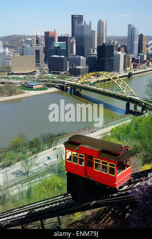 Die Duquesne Incline, Pittsburgh, Pennsylvania, mit den Monongahela Fluss und Stadt Pittsburgh skyline Stockfoto