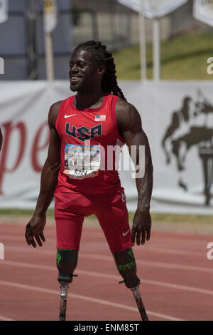 Paralympischen Läufer 5724 Regas Woods USA bei der Mt-Sac Relais 2015. Nussbaum. Kalifornien USA Stockfoto