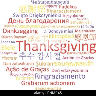 Thanksgiving Day Feiertag der Welt. Erntedankfest in verschiedenen Sprachen Word Cloud-Konzept. Vektor-Illustration. Stock Vektor