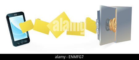 Handy sicher sichere Übertragung backup-Konzept von Dateien verschieben von Telefon, Safe. Stockfoto