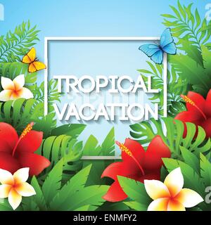 Exotischen Urlaub. Vektor-Illustration mit tropischen Pflanzen und Blumen EPS 10 Stock Vektor