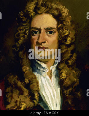 Isaac Newton (1642-1726). Englischer Physiker und Mathematiker. Porträt. Farbe. Stockfoto