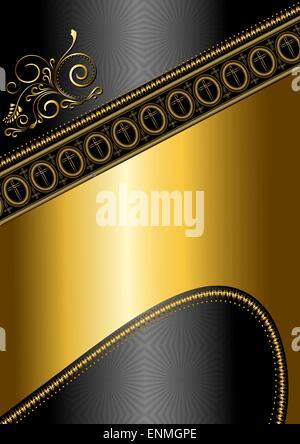 Goldene Muster und Rahmen mit kreuzt auf schwarzen glänzenden Hintergrund Stock Vektor