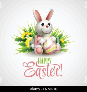 Osterkarte mit Hase, Eiern und Blumen. Vektor-Illustration EPS10 Stock Vektor
