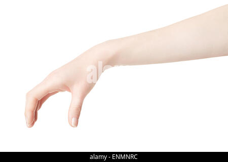 Frau Hand etwas abholen Stockfoto