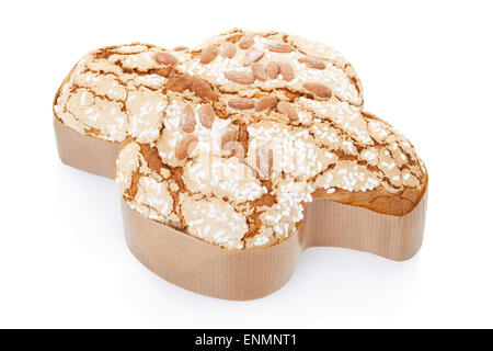 Colomba, italienischer Osterkuchen in Gestalt einer Taube auf weiß Stockfoto