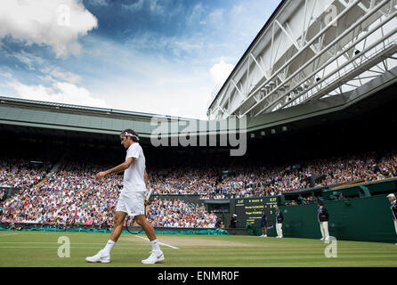 Roger Federer bei den Herren Einzel Finale The Meisterschaften Wimbledon 2014 The All England Lawn Tennis & Krocket Club Wimbled Stockfoto